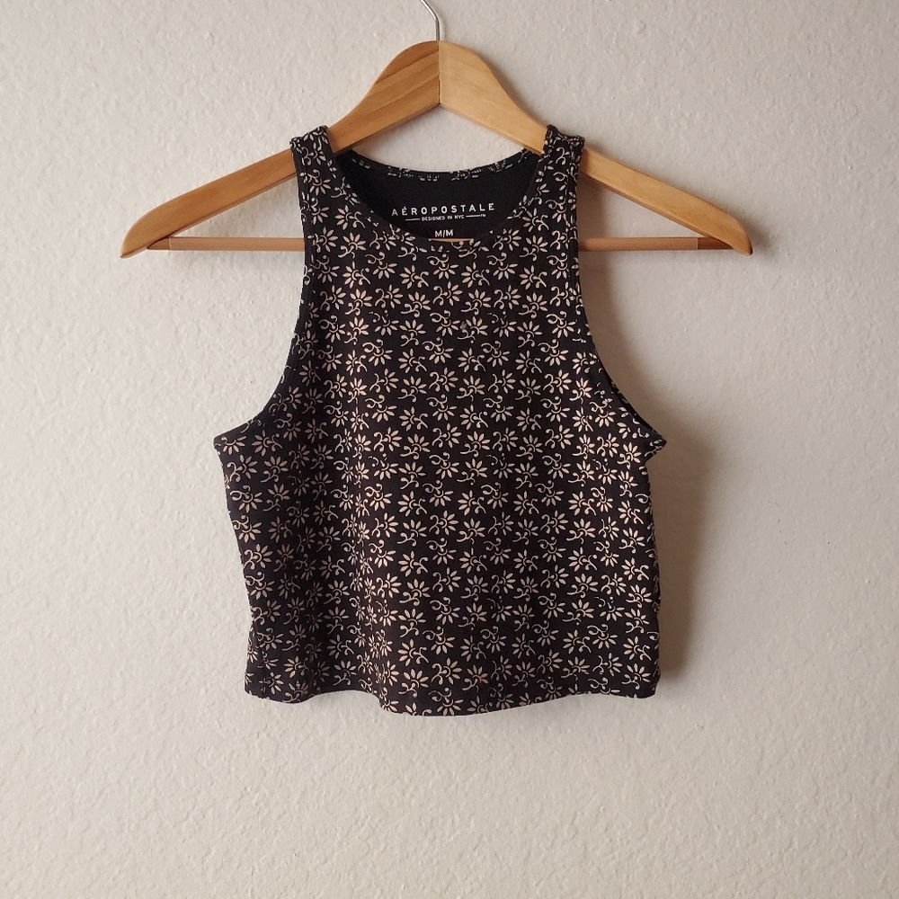 Aeropostale 90's / Y2K Floral Tribal Black Sleeveless Crop Top